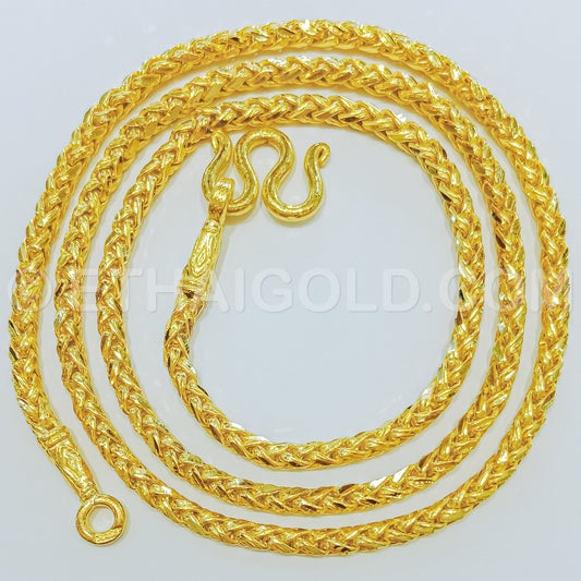 2 BAHT POLISHED DIAMOND-CUT SOLID PALMA CHAIN NECKLACE IN 23K GOLD (ID: N1502B)