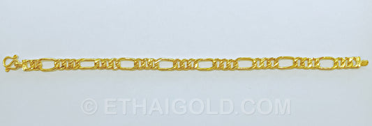 4 BAHT POLISHED DIAMOND-CUT SOLID FIGARO CHAIN BRACELET IN 23K GOLD (ID: B2104B)