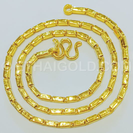 4 BAHT POLISHED SOLID SHORT SQUARE BARREL CHAIN NECKLACE IN 23K GOLD (ID: N1904B)