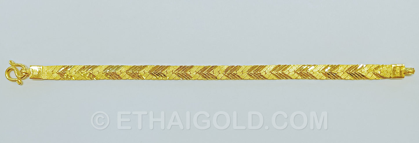 2 BAHT MATTE DIAMOND-CUT SOLID FLAT CURB CHAIN BRACELET IN 23K GOLD (ID: B0202B)