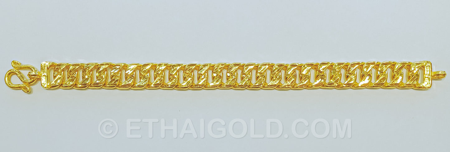 1/2 BAHT POLISHED DIAMOND-CUT SOLID CURB CHAIN BRACELET IN 23K GOLD (ID: B0402S)