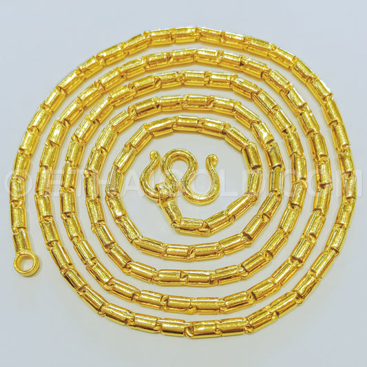 5 BAHT POLISHED SOLID SHORT ROUND BARREL CHAIN NECKLACE IN 23K GOLD (ID: N3105B)