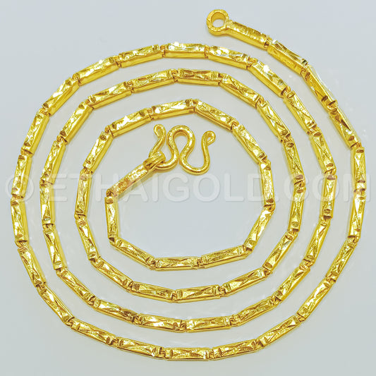 3 BAHT POLISHED DIAMOND-CUT SOLID SQUARE BARREL CHAIN NECKLACE IN 23K GOLD (ID: N3203B)
