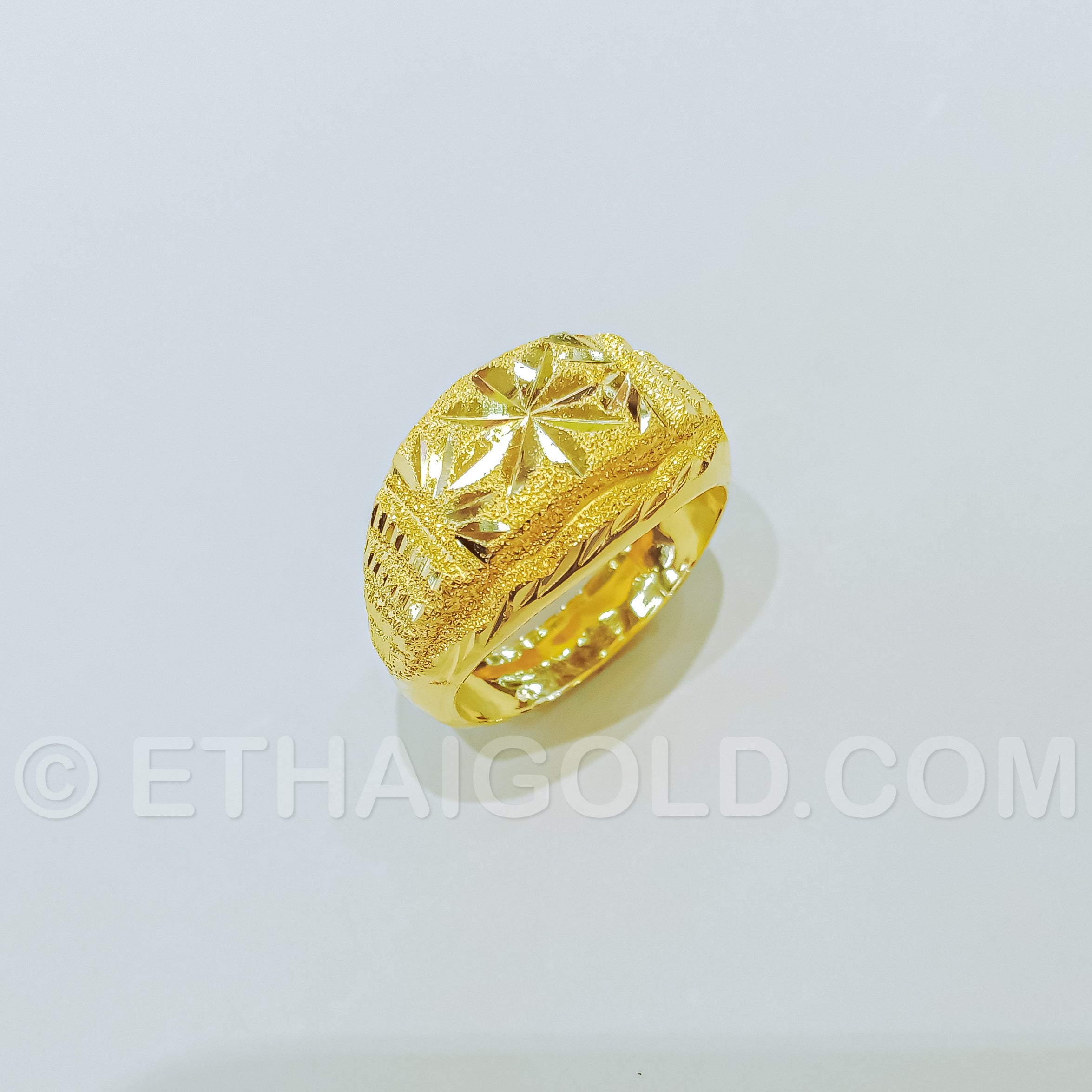 1 BAHT POLISHED SPARKLING DIAMOND-CUT HOLLOW CLASSIC RING IN 23K GOLD ...