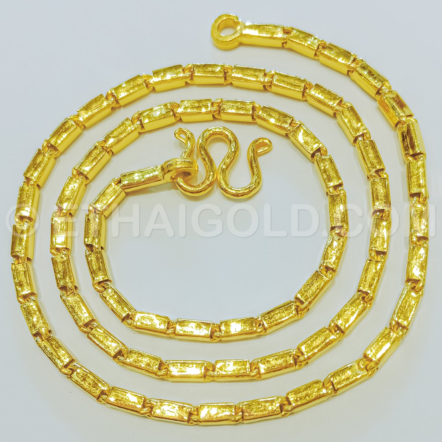 1 BAHT POLISHED SOLID SHORT SQUARE BARREL CHAIN NECKLACE IN 23K GOLD (ID: N1901B)