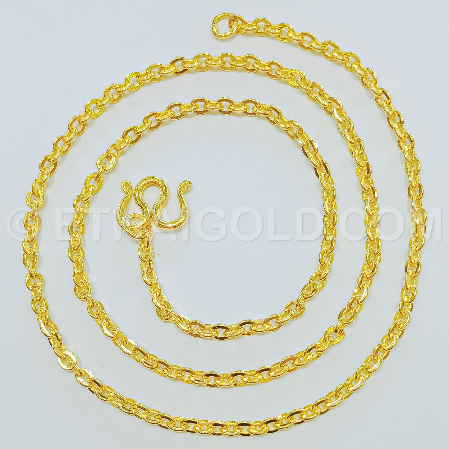 4 BAHT POLISHED SOLID FLAT CABLE CHAIN NECKLACE IN 23K GOLD (ID: N0204B)