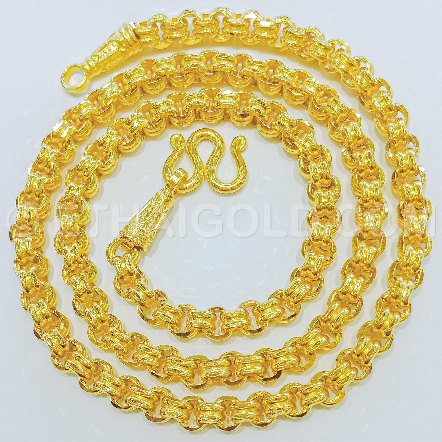 2 BAHT POLISHED DIAMOND-CUT SOLID DOUBLE LINK CHAIN NECKLACE IN 23K GOLD (ID: N3302B)