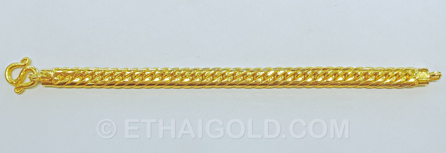 3 BAHT POLISHED SOLID DOMED CURB CHAIN BRACELET IN 23K GOLD (ID: B0603B)