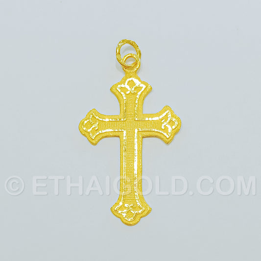1/8 BAHT POLISHED MATTE SOLID CROSS CHRISTIAN PENDANT IN 23K GOLD (ID: P030HS)