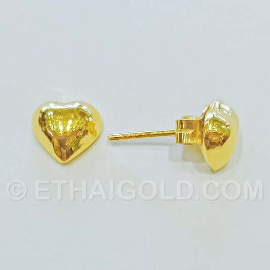 1/8 BAHT POLISHED HOLLOW HEART STUD EARRINGS IN 23K GOLD (ID: E010HS)