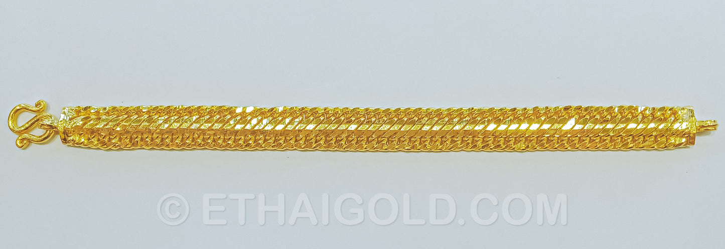 3 BAHT POLISHED DIAMOND-CUT SOLID FLAT BRAIDED LINK CHAIN BRACELET IN 23K GOLD (ID: B0503B)