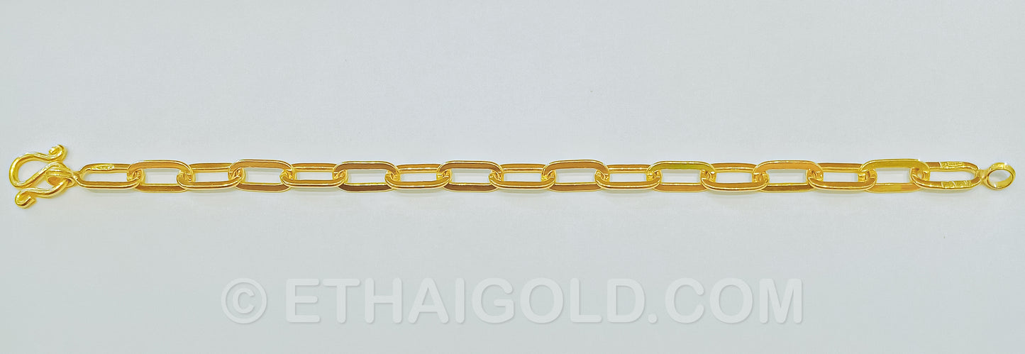 5 BAHT POLISHED SOLID LONG FLAT CABLE CHAIN BRACELET IN 23K GOLD (ID: B0105B)