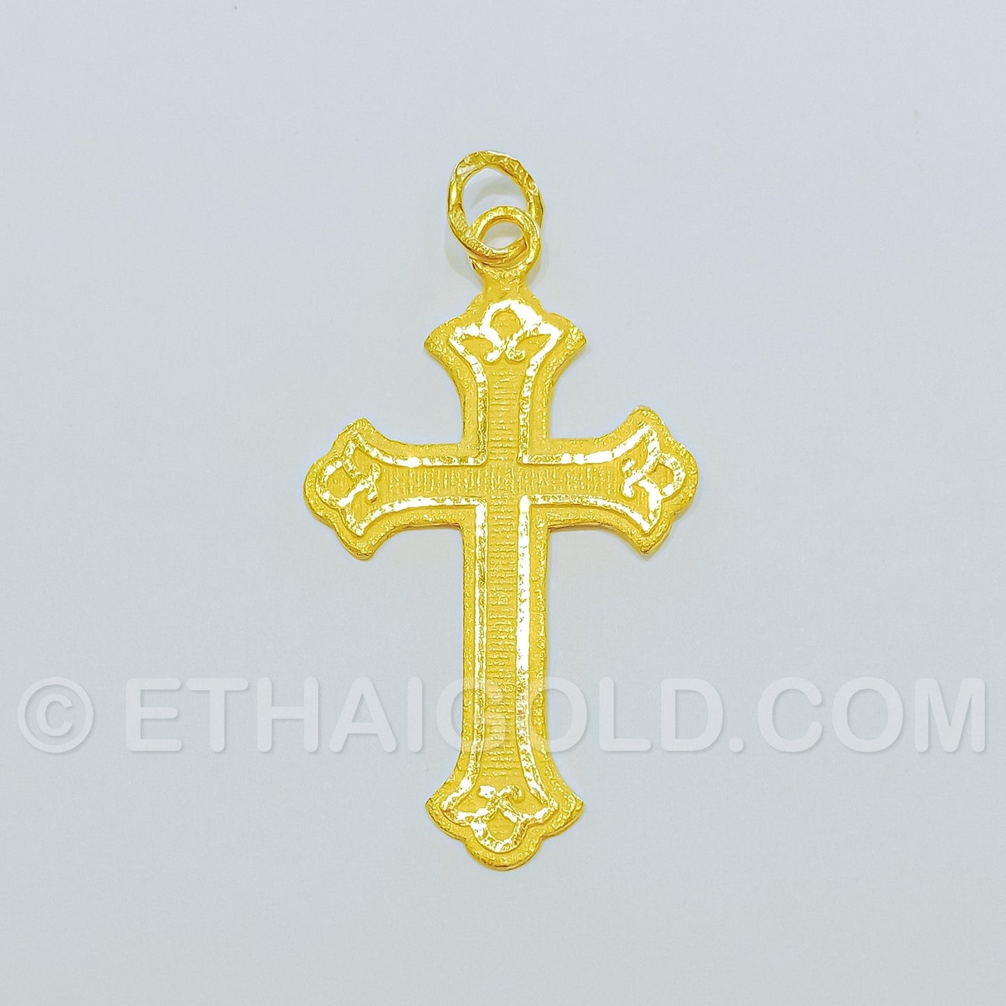 1/2 BAHT POLISHED MATTE SOLID CROSS CHRISTIAN PENDANT IN 23K GOLD (ID: P0302S)