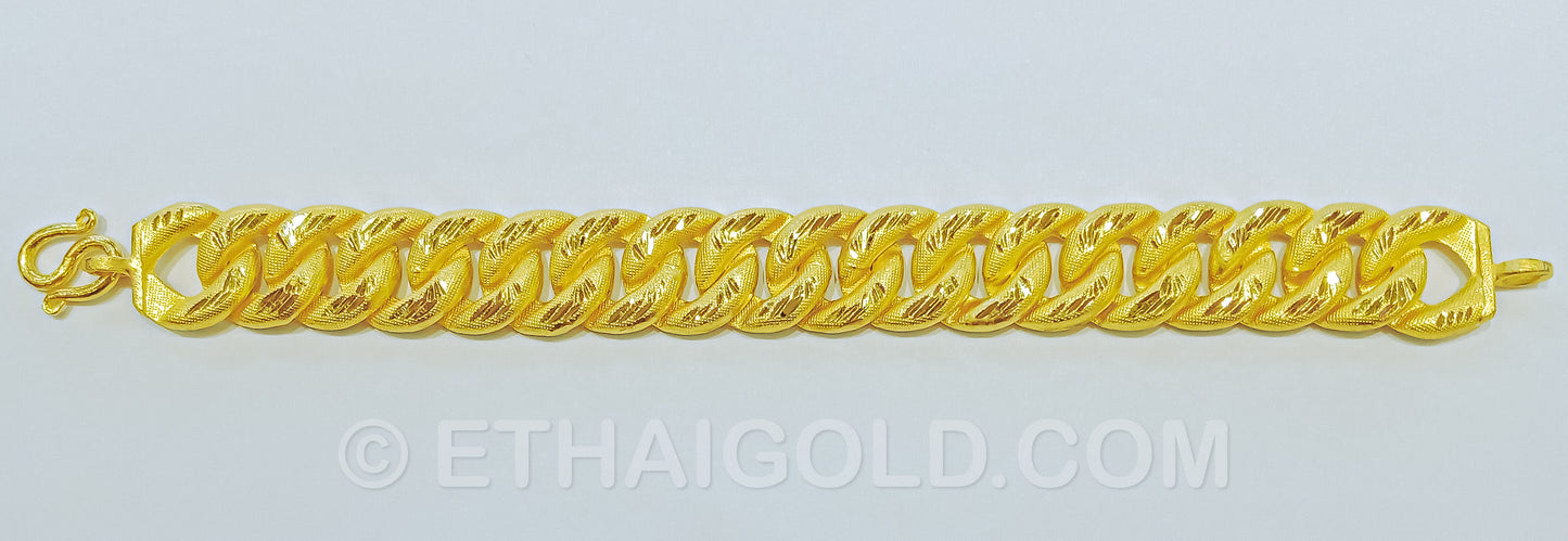5 BAHT MATTE DIAMOND-CUT HOLLOW CURB CHAIN BRACELET IN 23K GOLD (ID: B4505B)