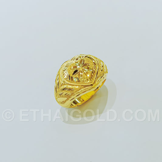 1/8 BAHT POLISHED SPARKLING DIAMOND-CUT HOLLOW HEART RING IN 23K GOLD (ID: R070HS)