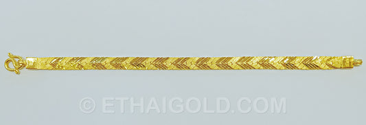 1/2 BAHT MATTE DIAMOND-CUT SOLID FLAT CURB CHAIN BRACELET IN 23K GOLD (ID: B0202S)