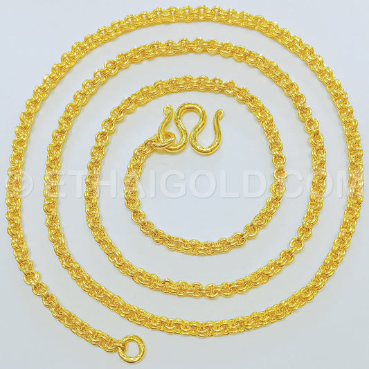 2 BAHT POLISHED SOLID DOUBLE LINK CHAIN NECKLACE IN 23K GOLD (ID: N1102B)