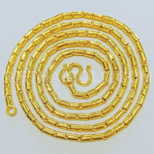 2 BAHT POLISHED SOLID SHORT ROUND BARREL CHAIN NECKLACE IN 23K GOLD (ID: N3102B)