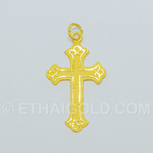 1/4 BAHT POLISHED MATTE SOLID CROSS CHRISTIAN PENDANT IN 23K GOLD (ID: P0301S)