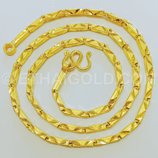 3 BAHT MATTE DIAMOND-CUT SOLID SQUARE BARREL CHAIN NECKLACE IN 23K GOLD (ID: N2003B)